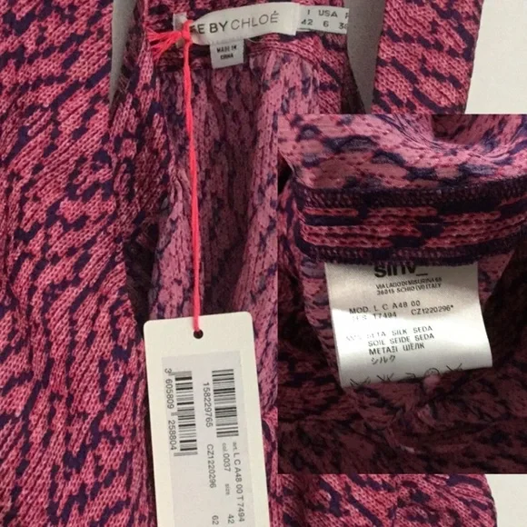 NWT See by Chloe Silk Babydoll Top 6 Pink & Black